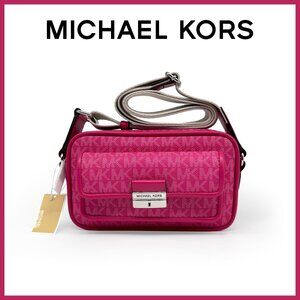 NWT Hot Pink Michael Kors Crossbody Camera Bag in Logo Print
